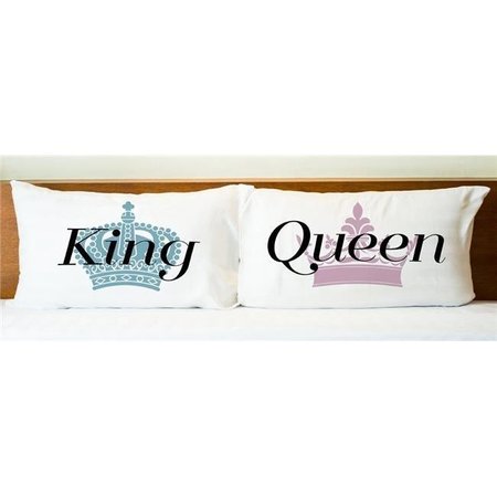 ONE BELLA CASA One Bella Casa 74017CSE King Queen Pillow Case - Dusty Blue & Rose; Set of 2 74017CSE
